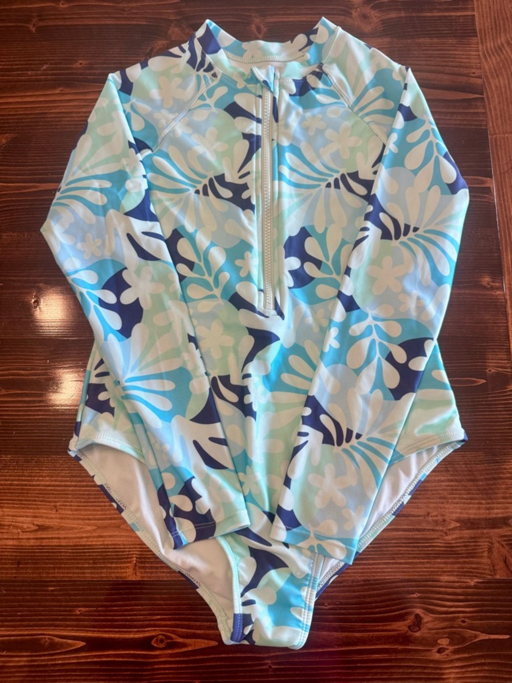Wonder Nation Girls Long-Sleeve Turquoises Floral Rashguard Swimsuit -XL(14-16)